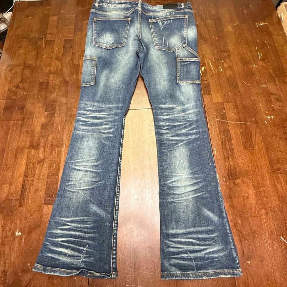 Valabasas Carpenter Jeans Mens Fits 40 Distressed Whiskered Button Utility Denim - Picture 8 of 14